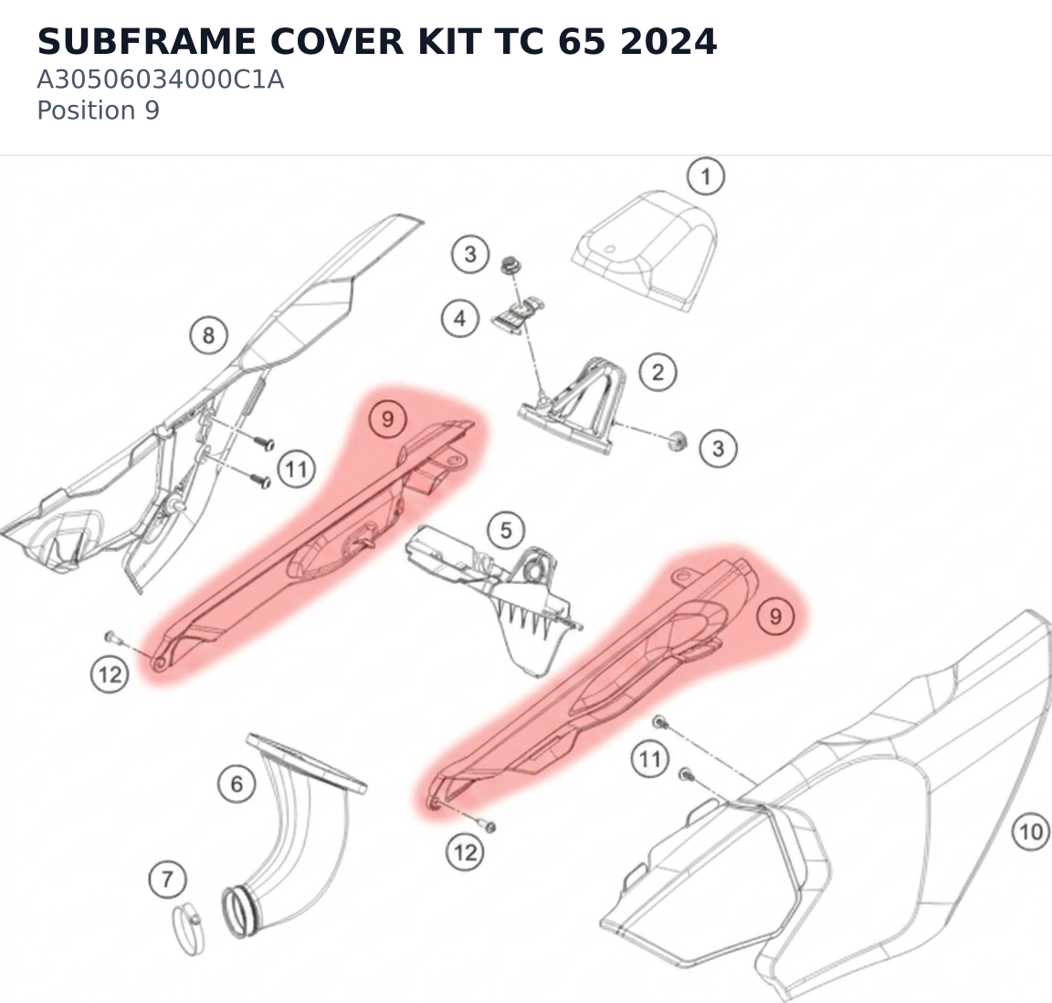 Diagram preview: SUBFRAME COVER KIT TC 65 2024 (A30506034000C1A)