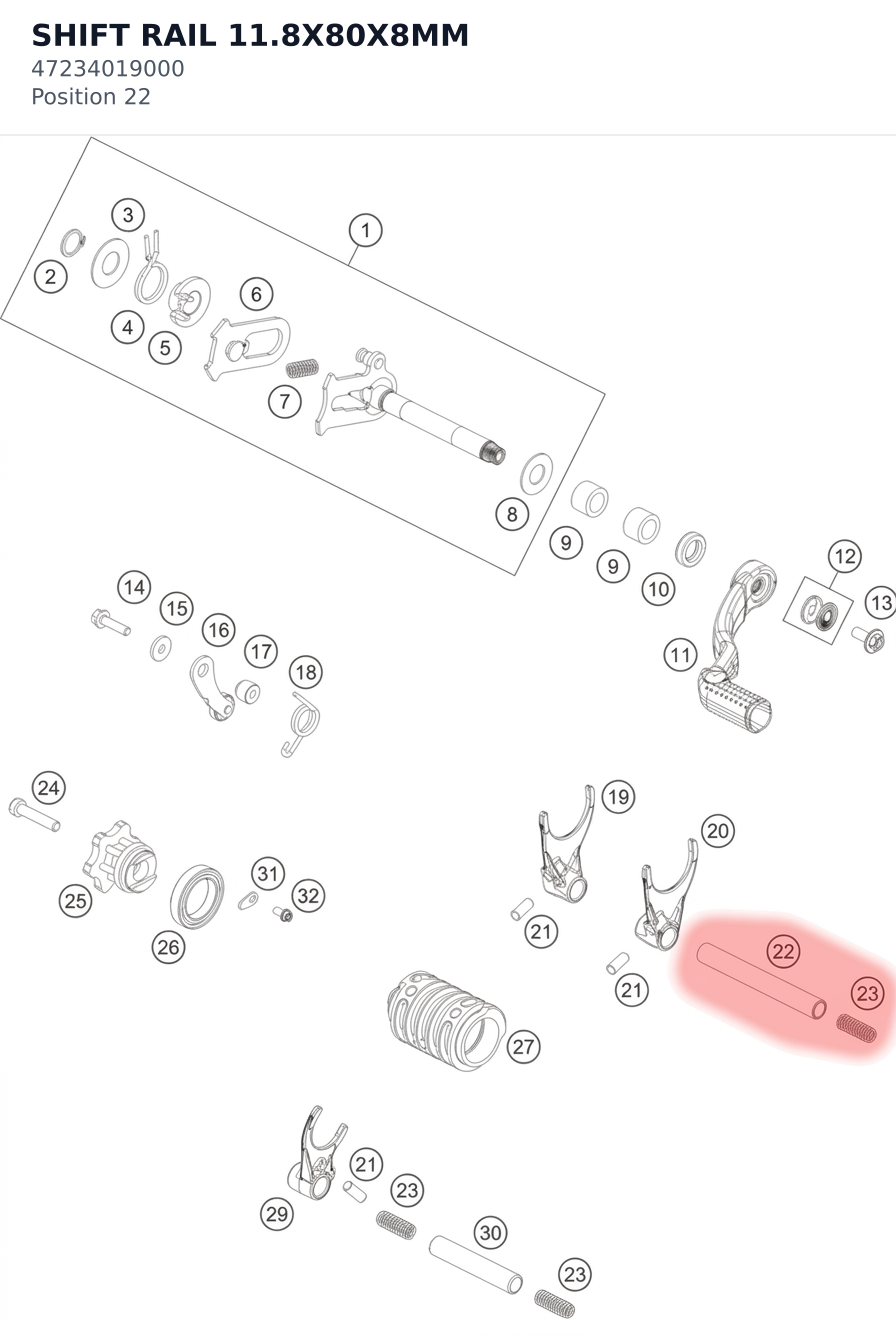 Diagram preview: SHIFT RAIL 11.8X80X8MM (47234019000)
