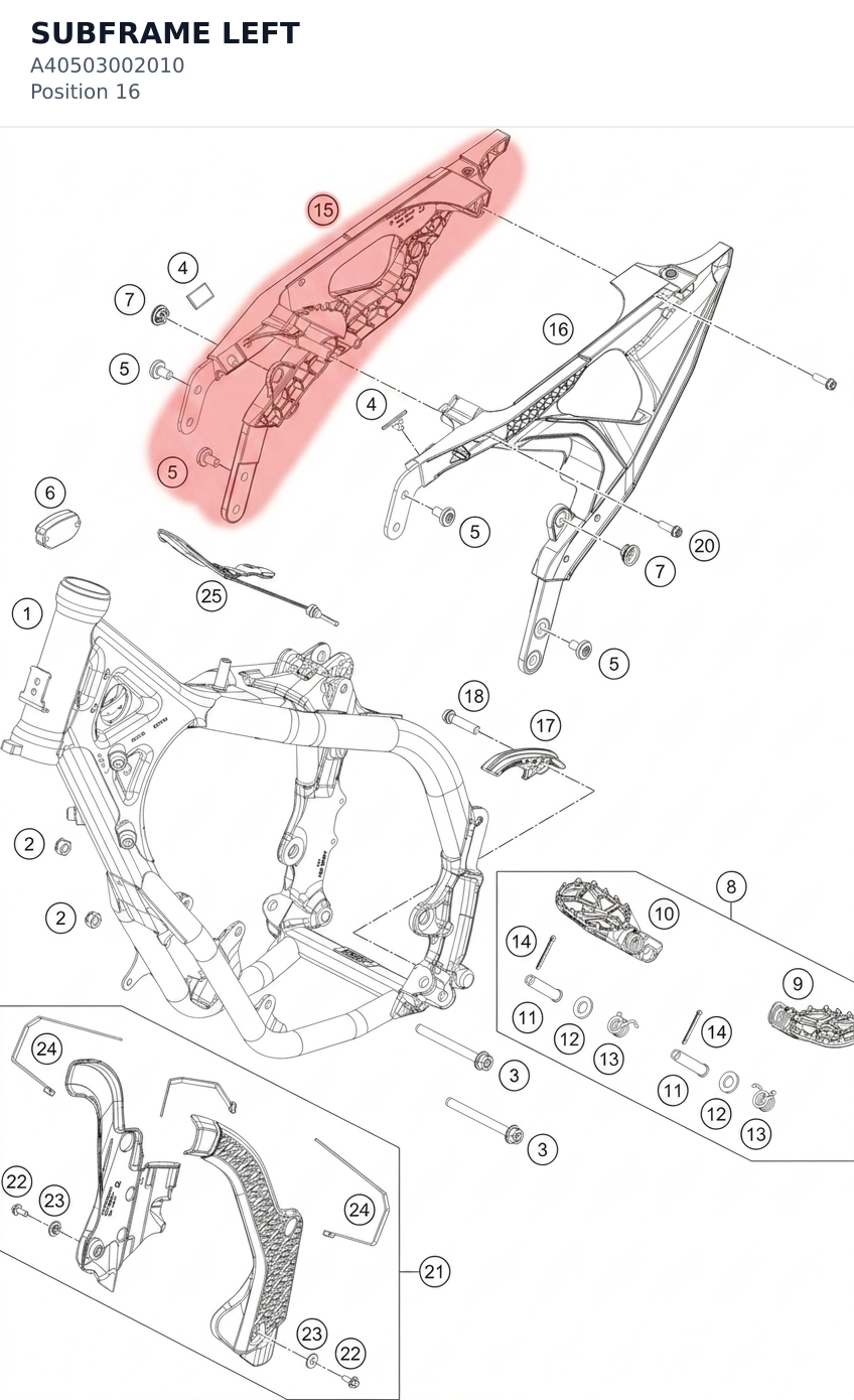 Diagram preview: SUBFRAME LEFT (A40503002010)