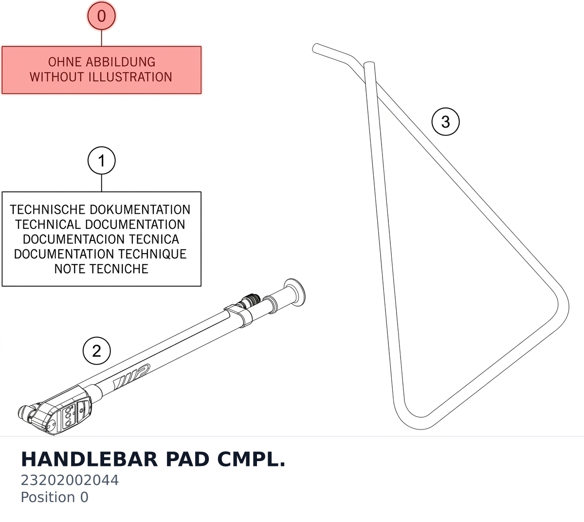 Diagram preview: HANDLEBAR PAD CMPL. (23202002044)