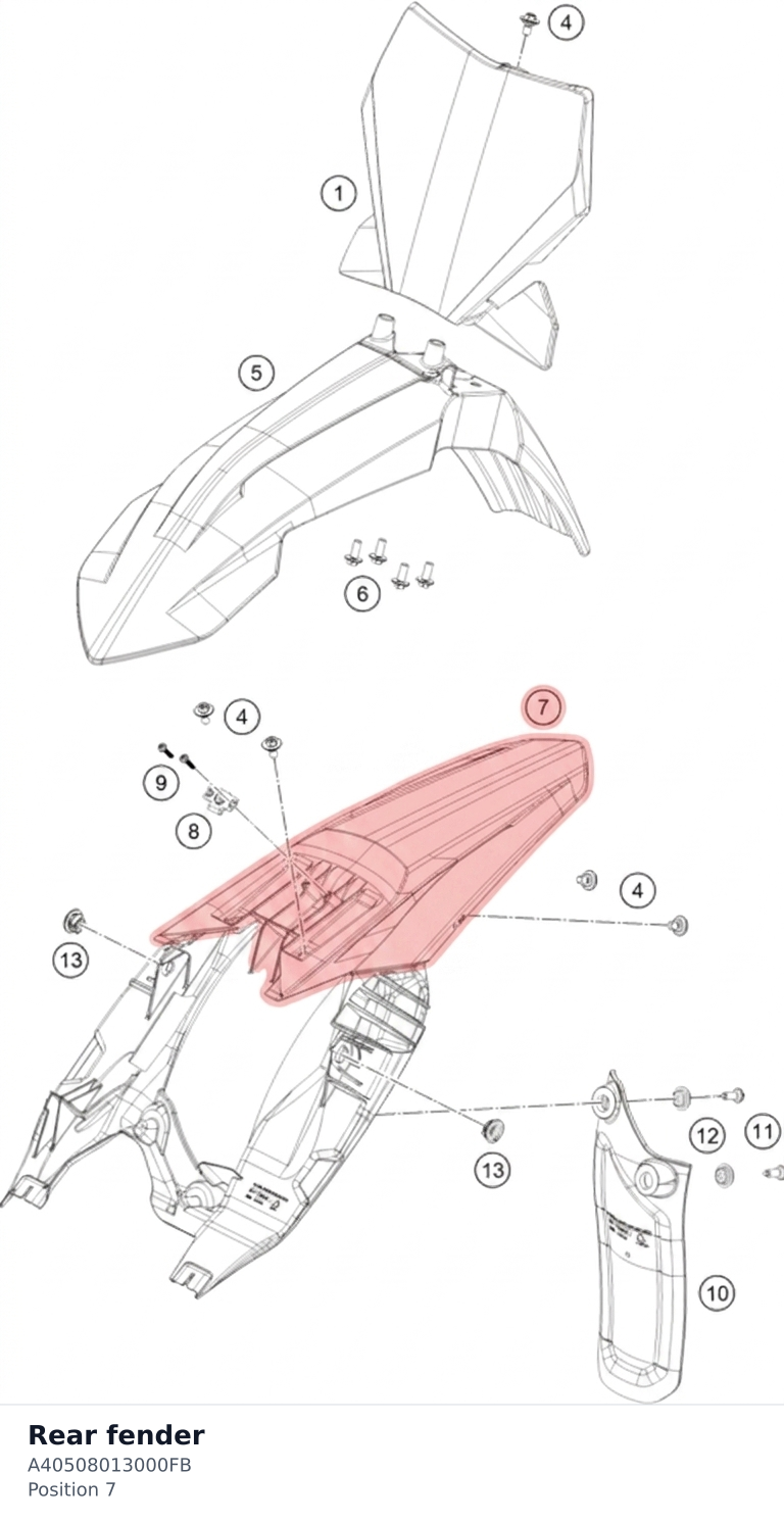 Diagram preview: Rear fender (A40508013000FB)