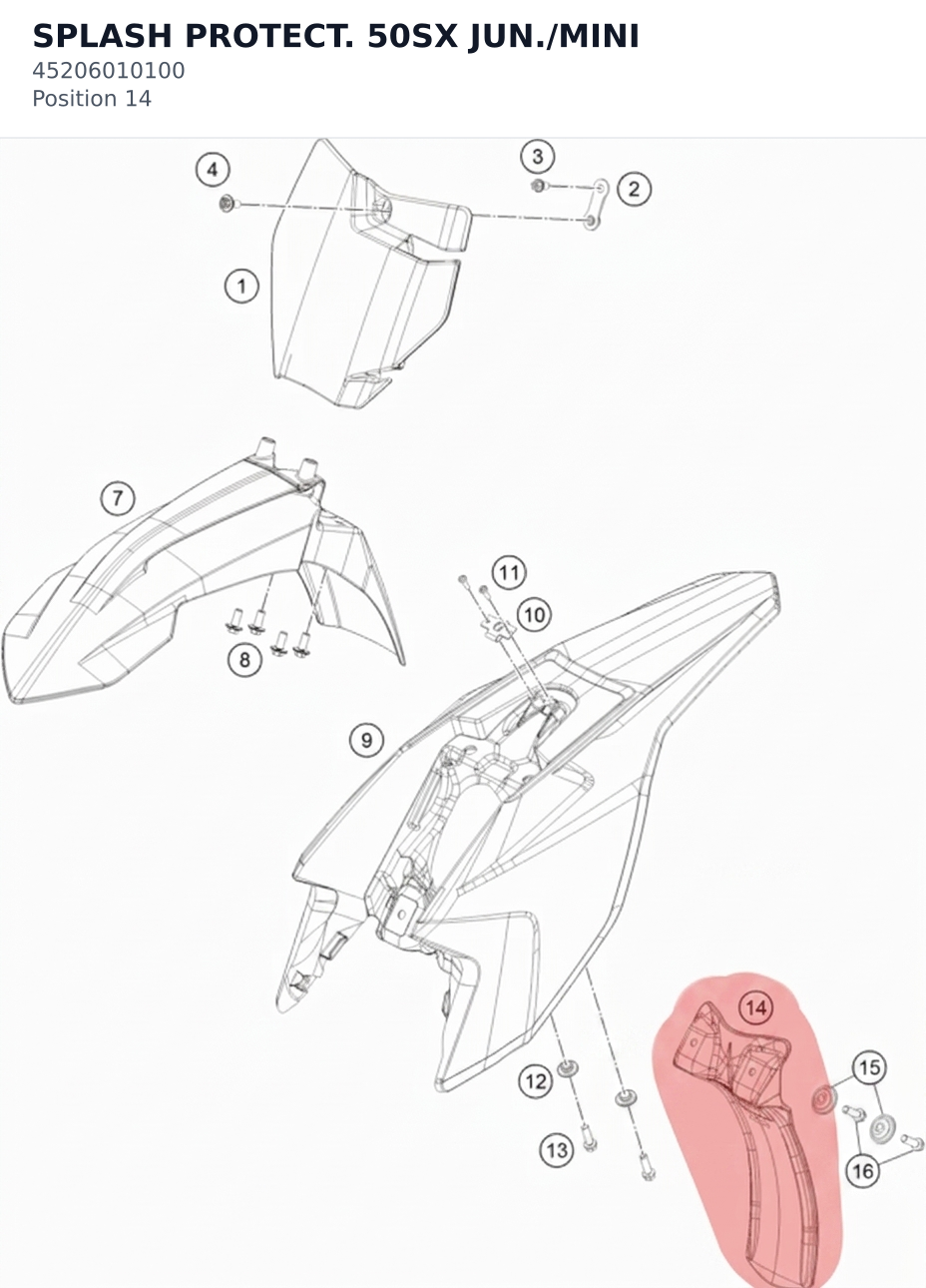 Diagram preview: SPLASH PROTECT. 50SX JUN./MINI (45206010100)