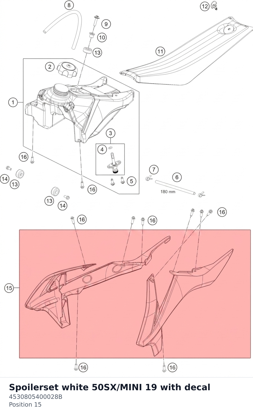 Diagram preview: Spoilerset white 50SX/MINI 19 with decal (4530805400028B)