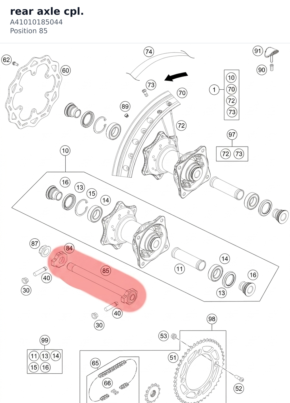 Diagram preview: rear axle cpl. (A41010185044)