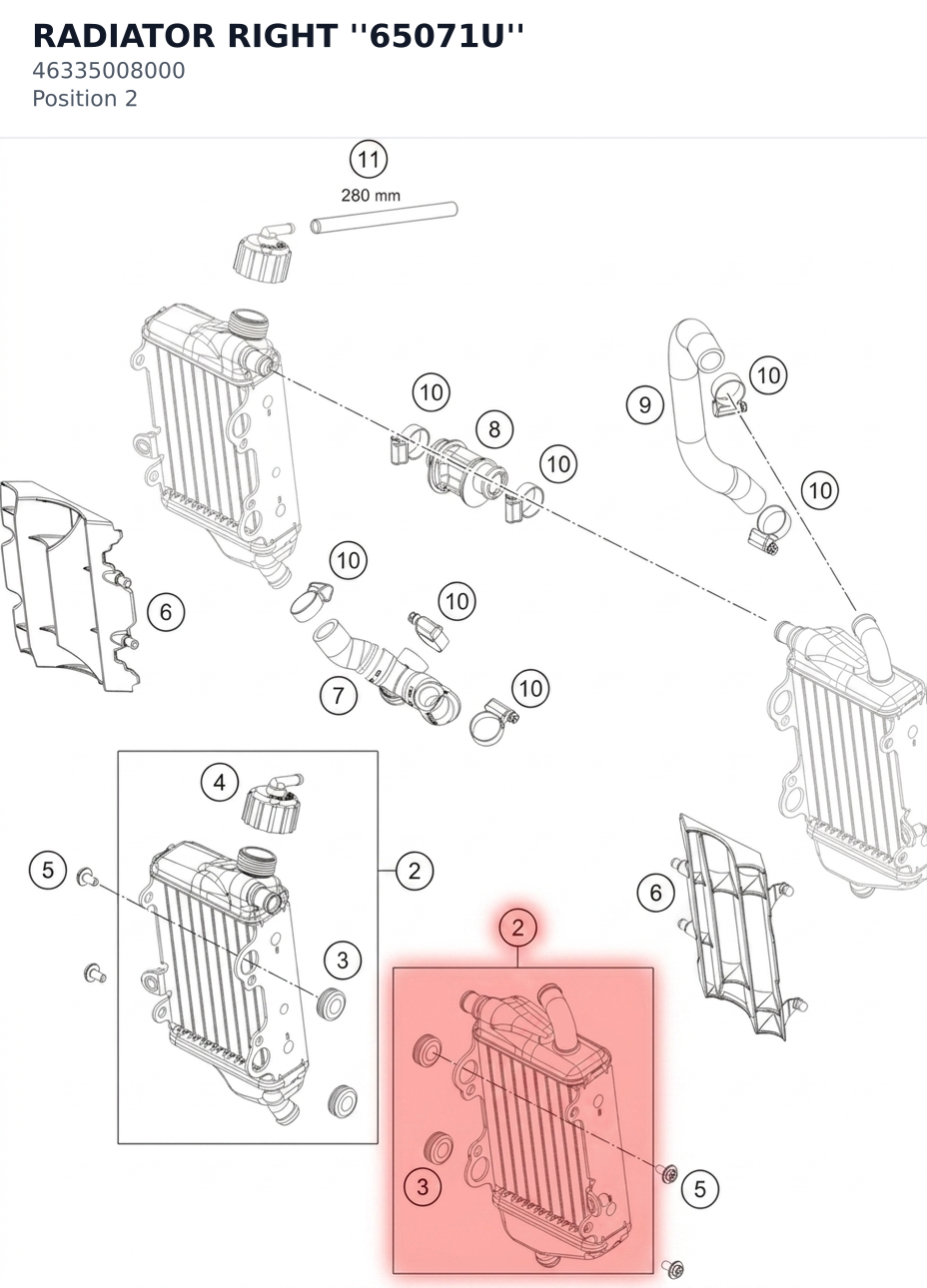 Diagram preview: RADIATOR RIGHT ''65071U'' (46335008000)