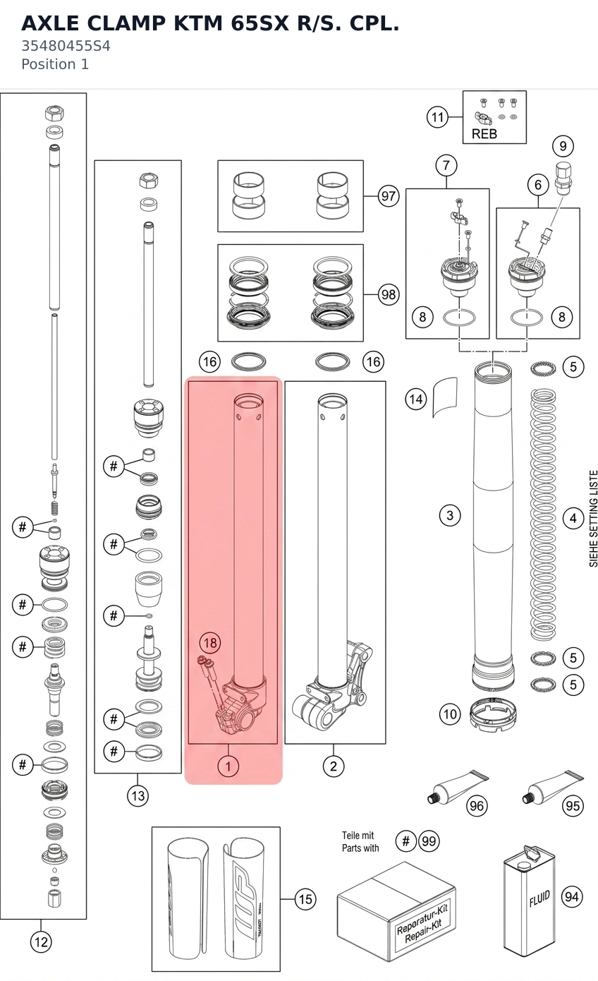 Diagram preview: AXLE CLAMP  KTM 65SX R/S. CPL. (35480455S4)