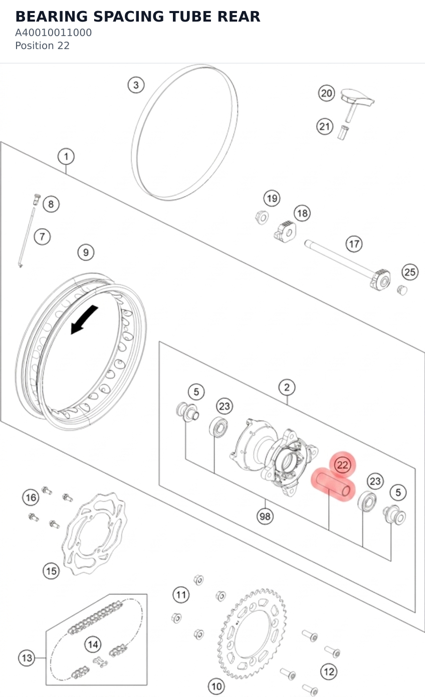 Diagram preview: BEARING SPACING TUBE REAR (A40010011000)