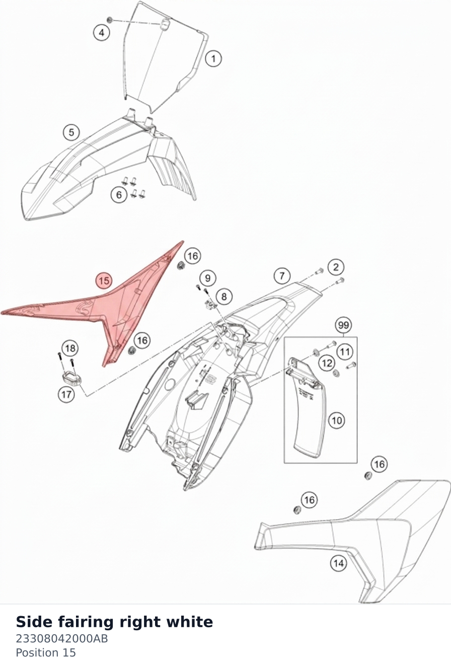 Diagram preview: Side fairing right white (23308042000AB)