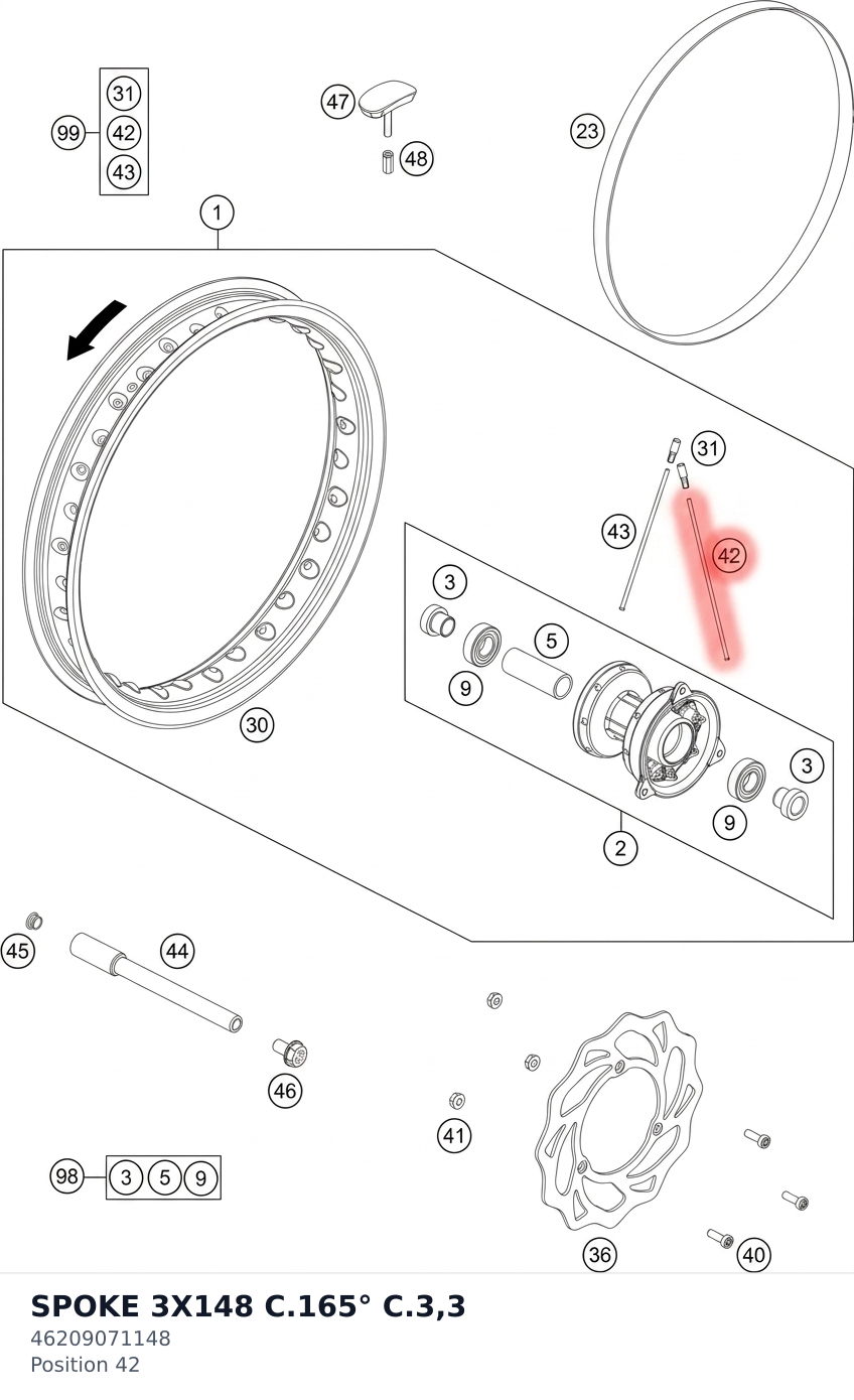 Diagram preview: SPOKE 3X148 C.165° C.3,3 (46209071148)