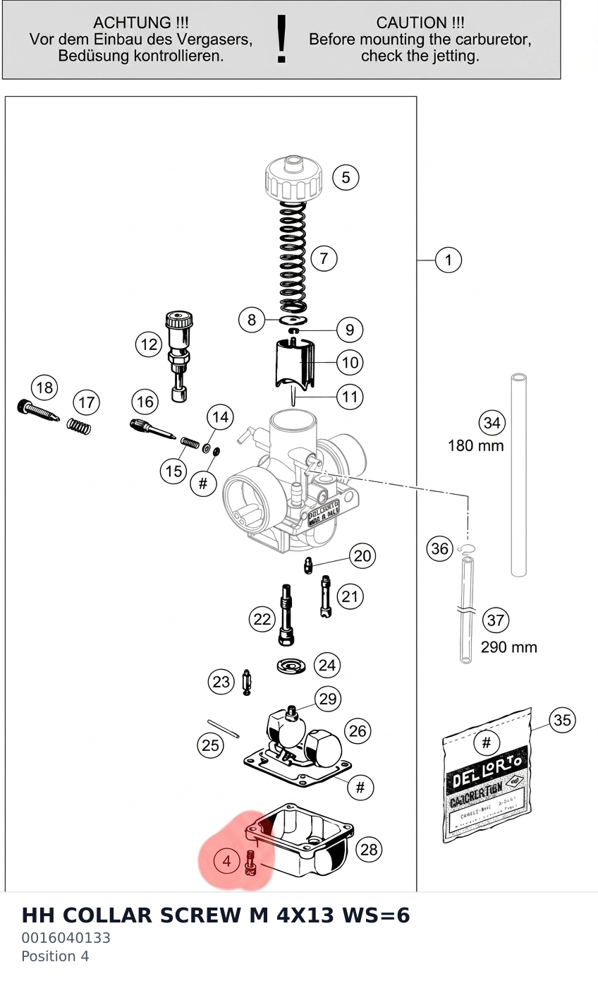 Diagram preview: HH COLLAR SCREW M 4X13 WS=6 (0016040133)