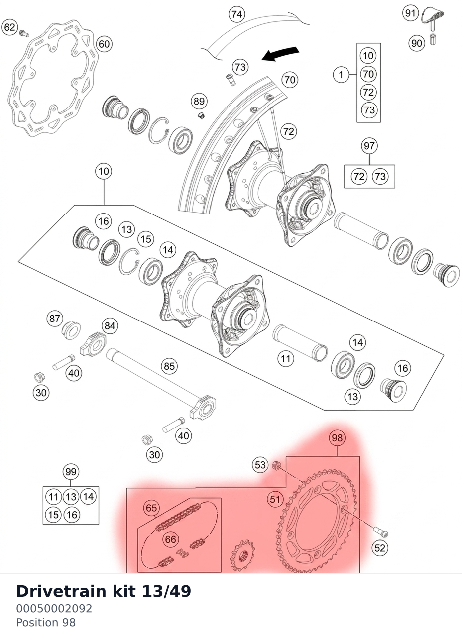 Diagram preview: Drivetrain kit 13/49 (00050002092)