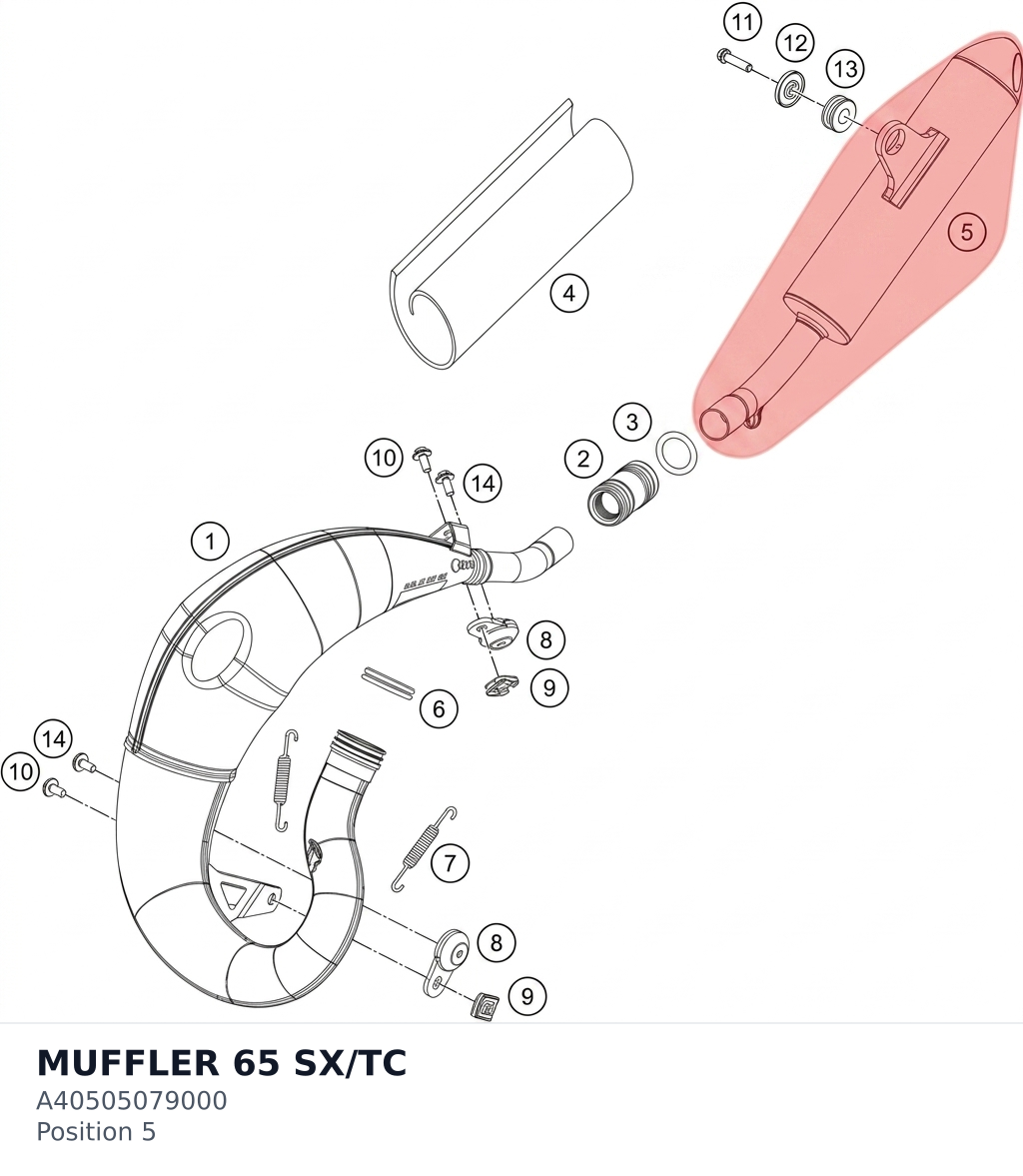 Diagram preview: MUFFLER 65 SX/TC (A40505079000)