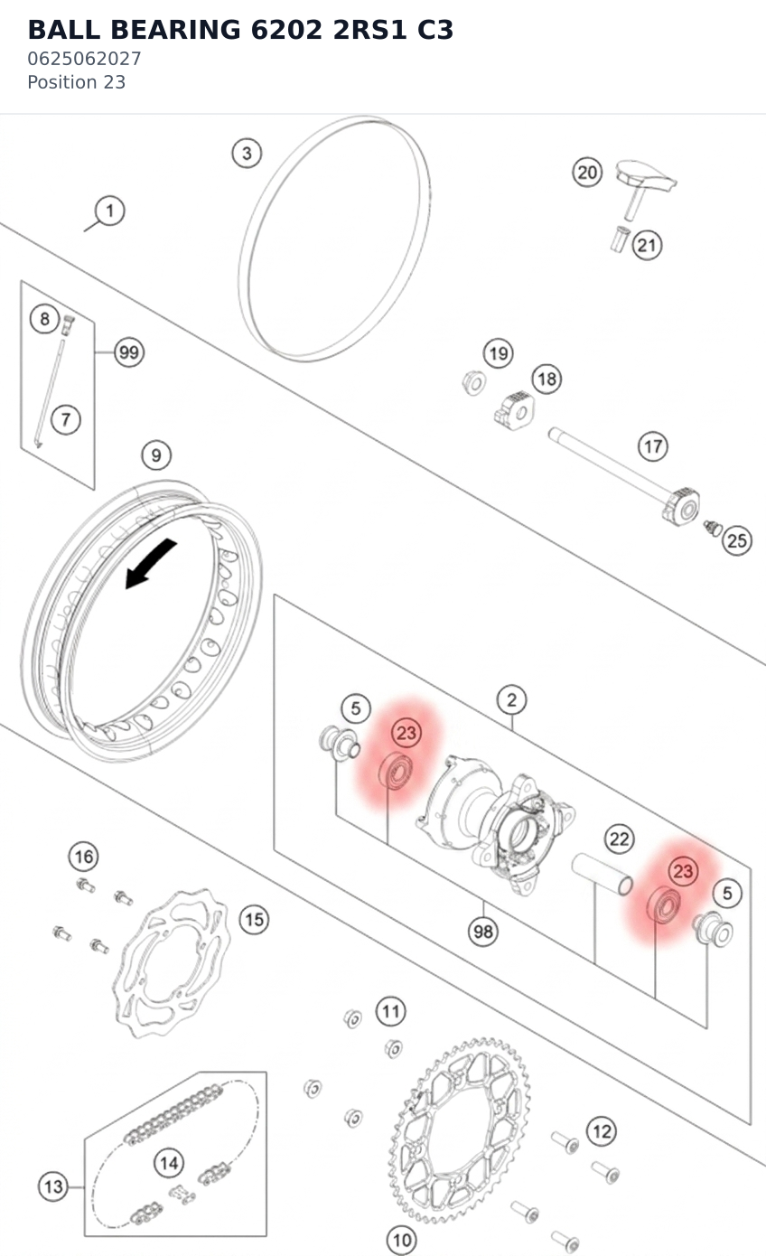 Diagram preview: BALL BEARING 6202 2RS1 C3 (0625062027)
