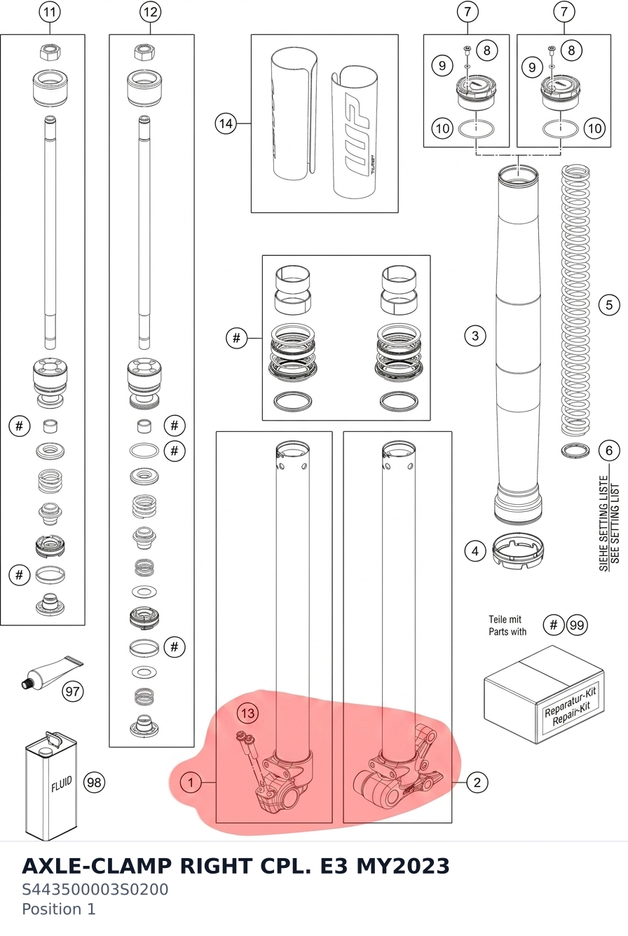 Diagram preview: AXLE-CLAMP RIGHT CPL. E3 MY2023 (S443500003S0200)