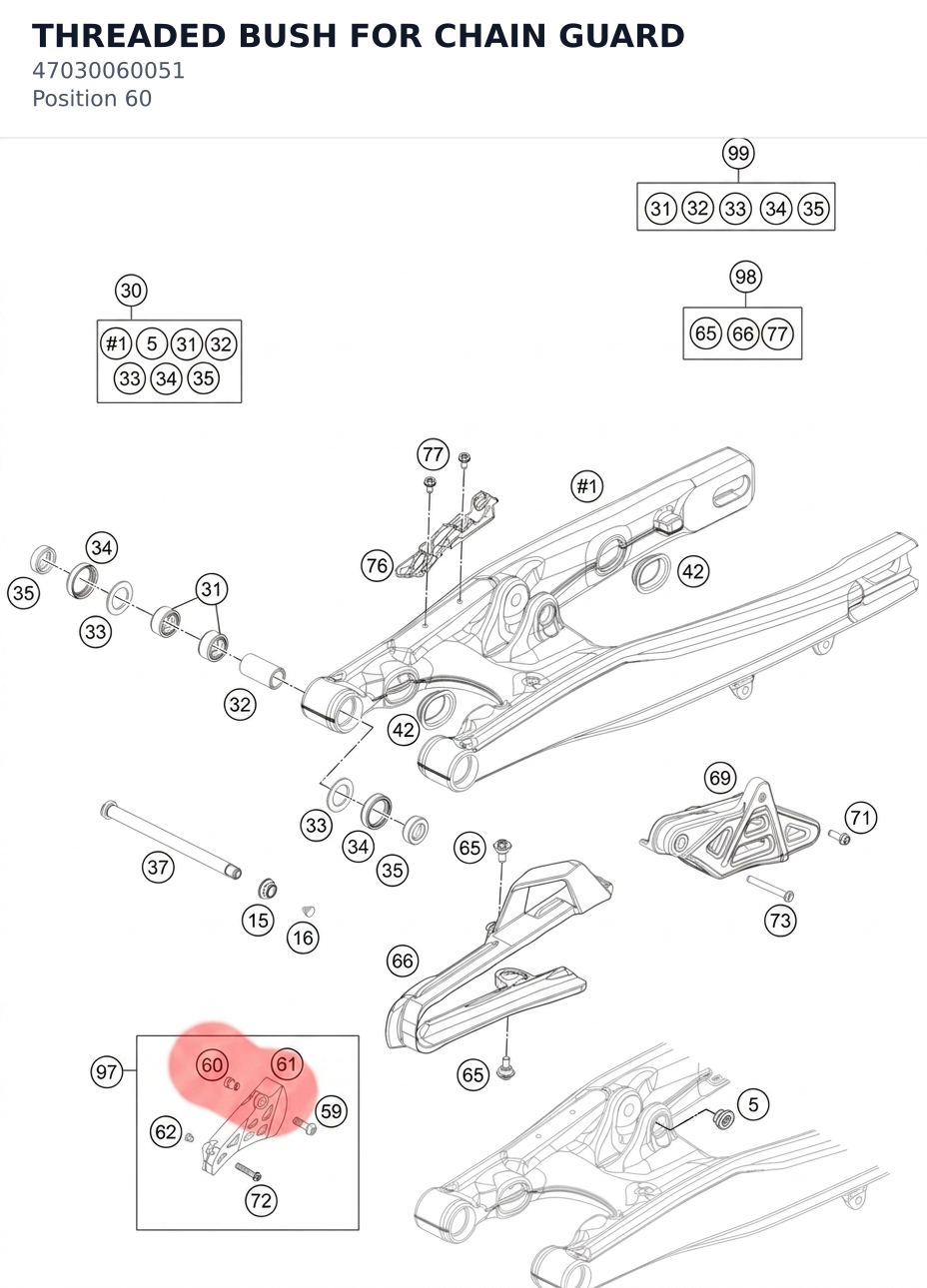 Diagram preview: THREADED BUSH FOR CHAIN GUARD (47030060051)