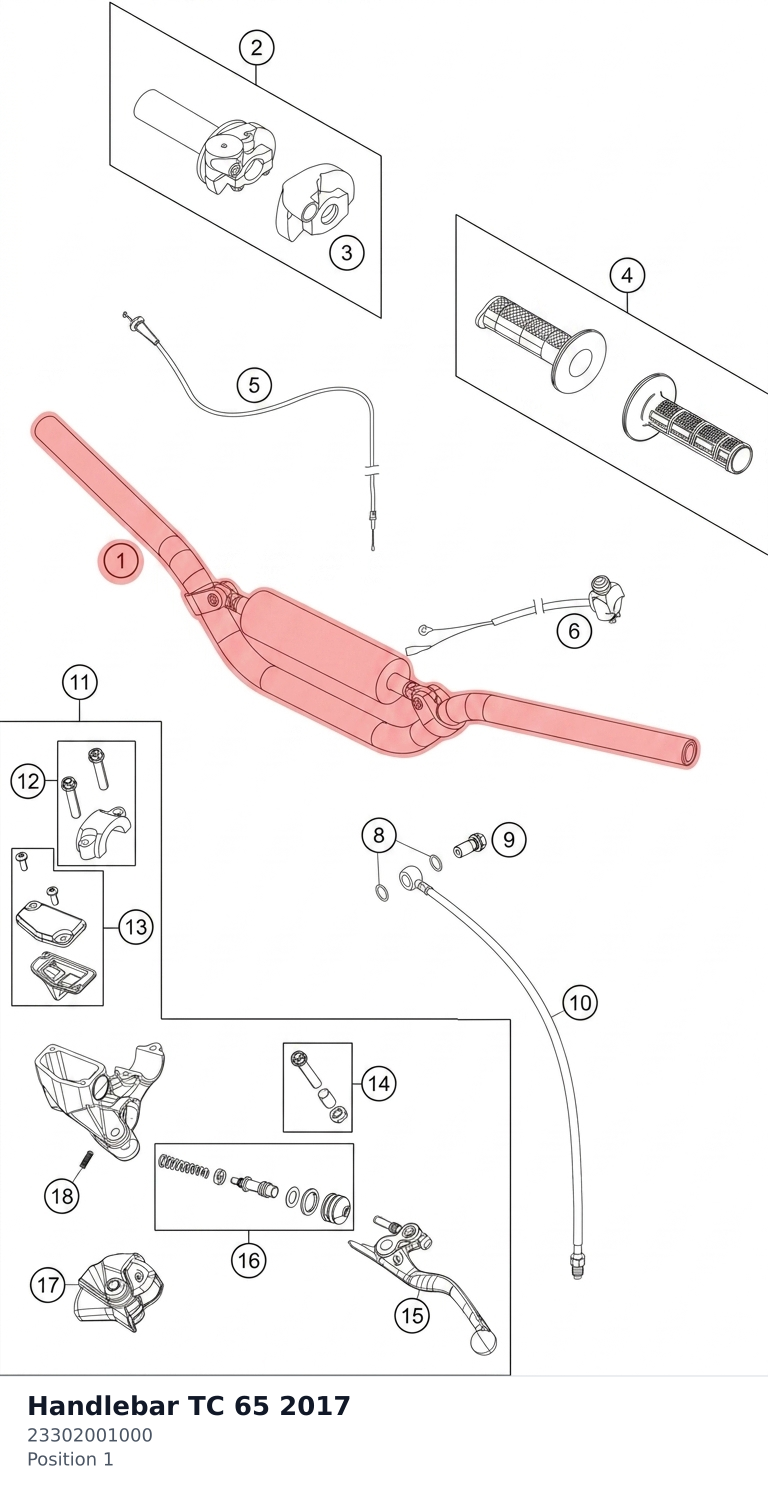 Diagram preview: Handlebar TC 65              2017 (23302001000)