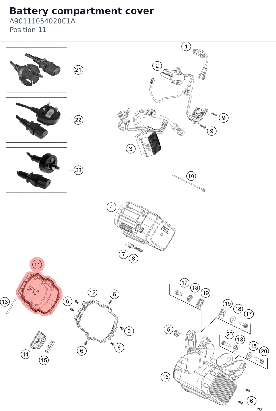 Diagram preview: Battery compartment cover (A90111054020C1A)