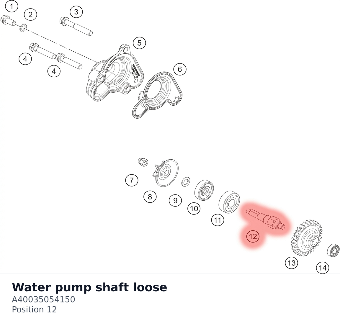 Diagram preview: Water pump shaft loose (A40035054150)