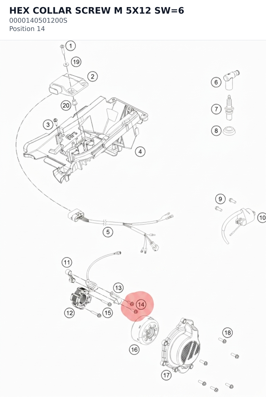 Diagram preview: HEX COLLAR SCREW M 5X12 SW=6 (0000140501200S)