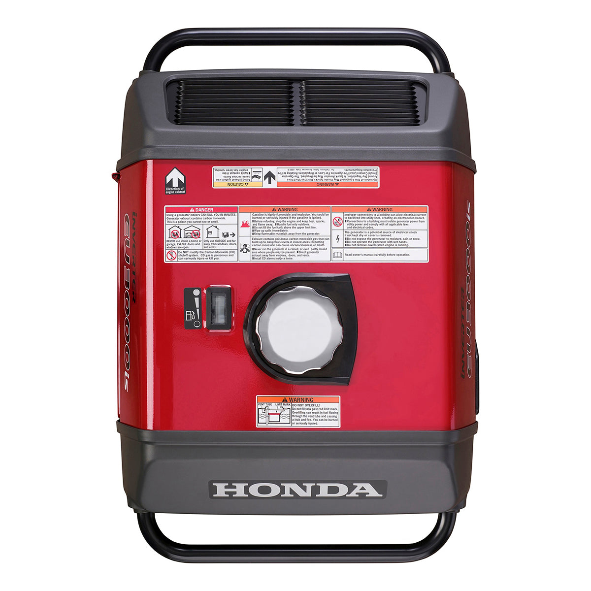 Top view of the Honda EU3000iS generator fuel cap and housing