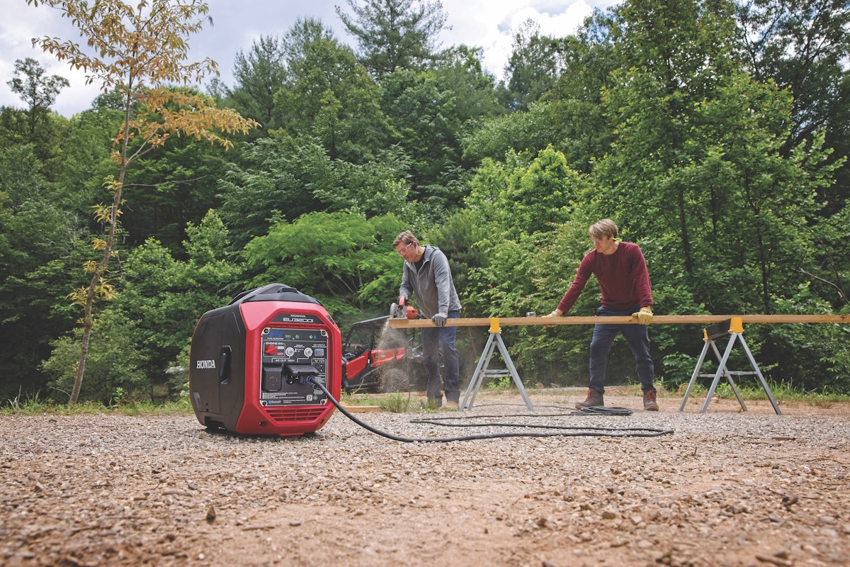 Honda EU3200i inverter generator powering tools on a DIY project