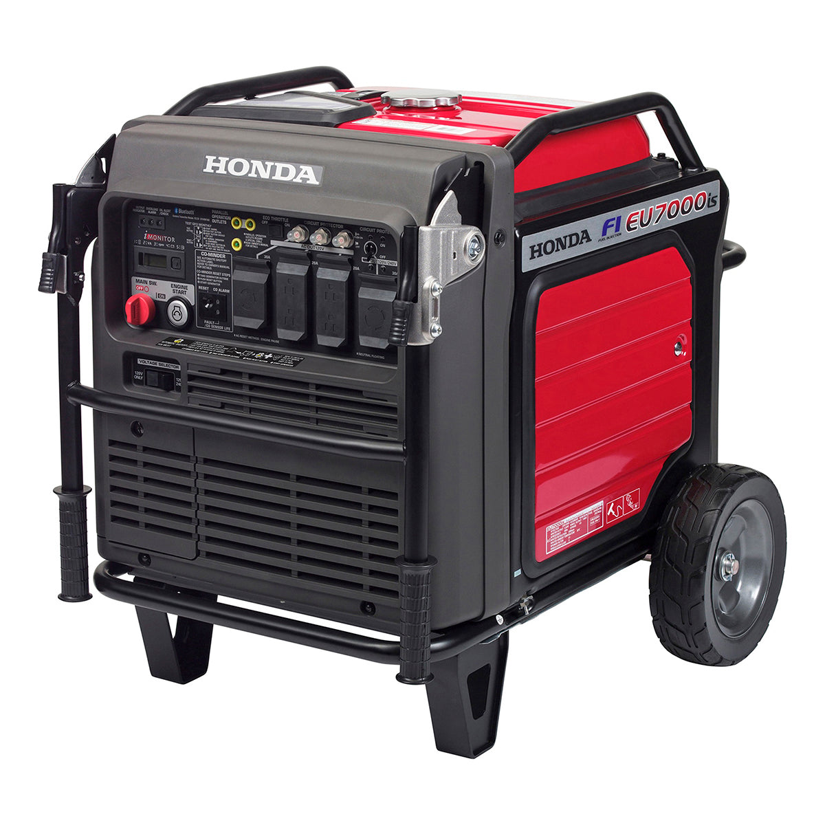 Left side profile of the Honda EU7000iS generator with wheel kit