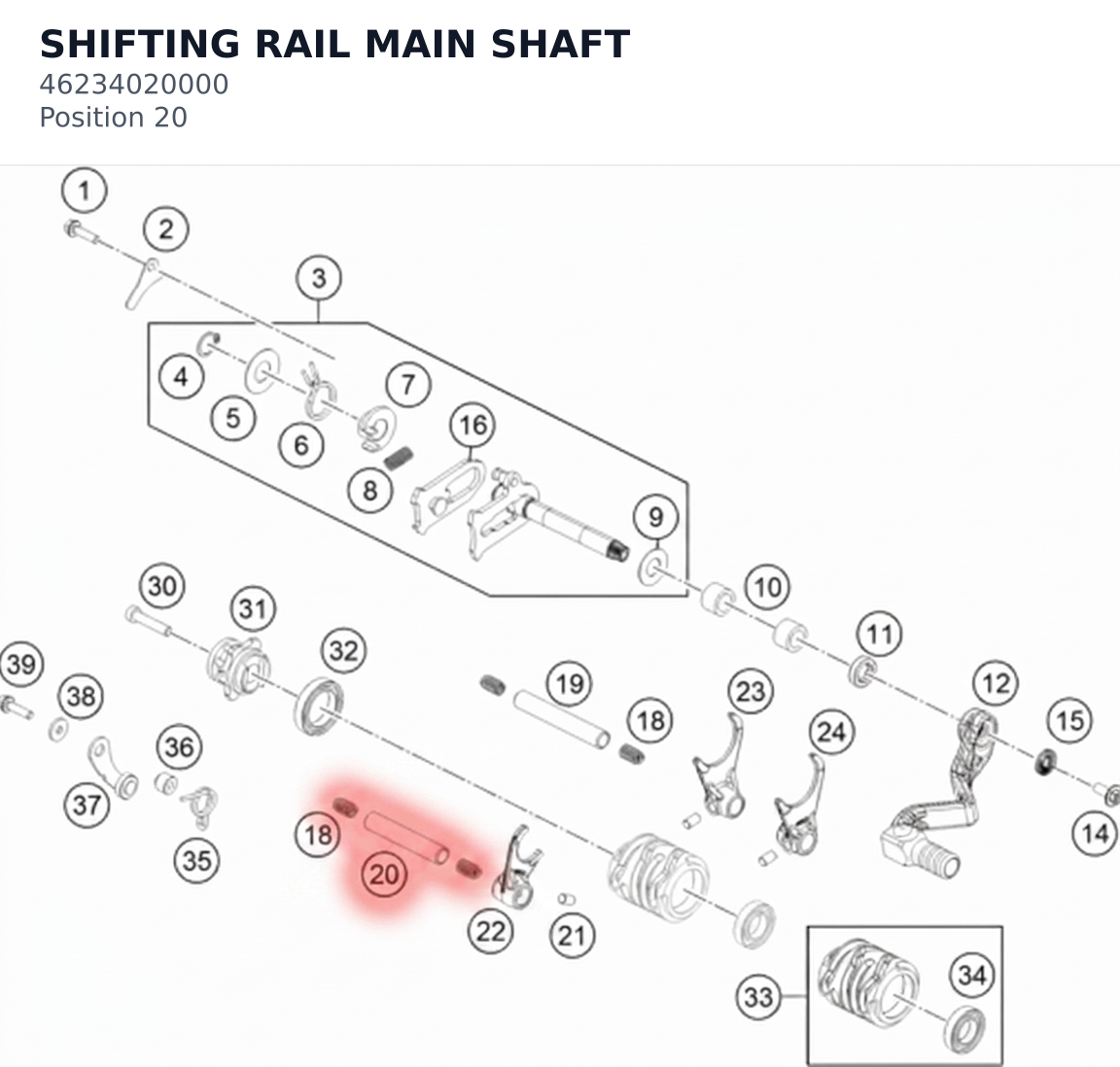 Diagram preview: SHIFTING RAIL MAIN SHAFT (46234020000)