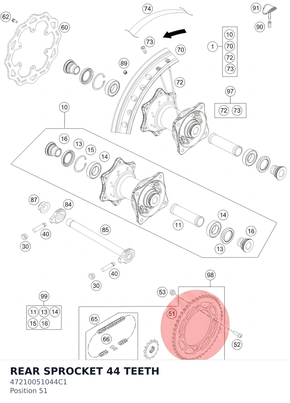 Diagram preview: REAR SPROCKET 44 TEETH (47210051044C1)