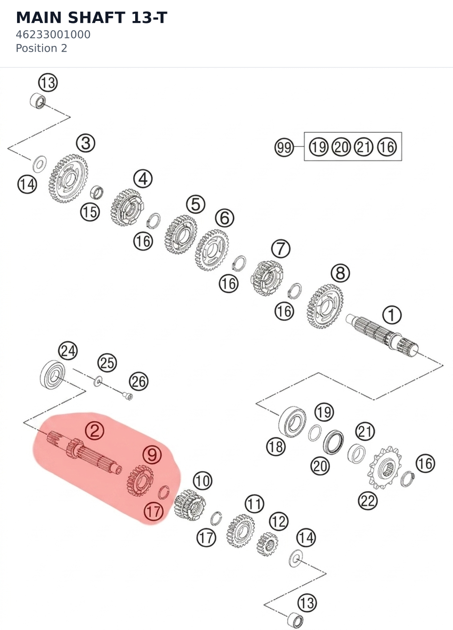 Diagram preview: MAIN SHAFT 13-T (46233001000)