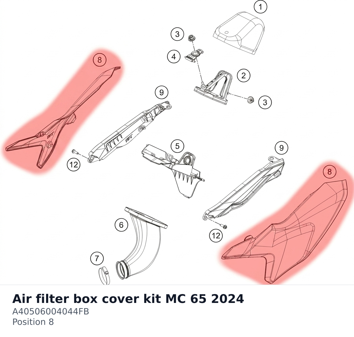 Diagram preview: Air filter box cover kit MC 65 2024 (A40506004044FB)