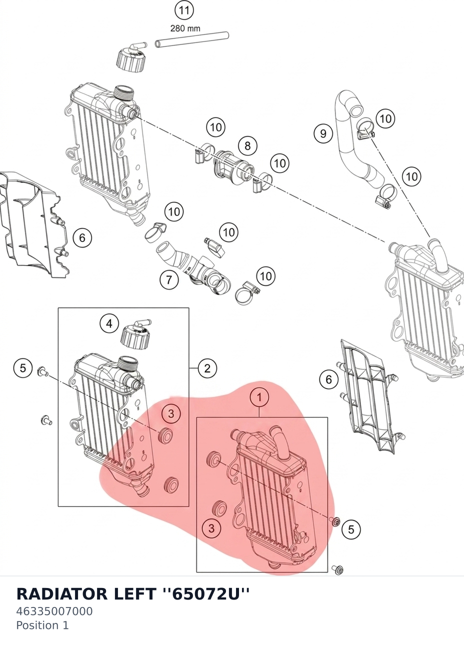 Diagram preview: RADIATOR LEFT ''65072U'' (46335007000)