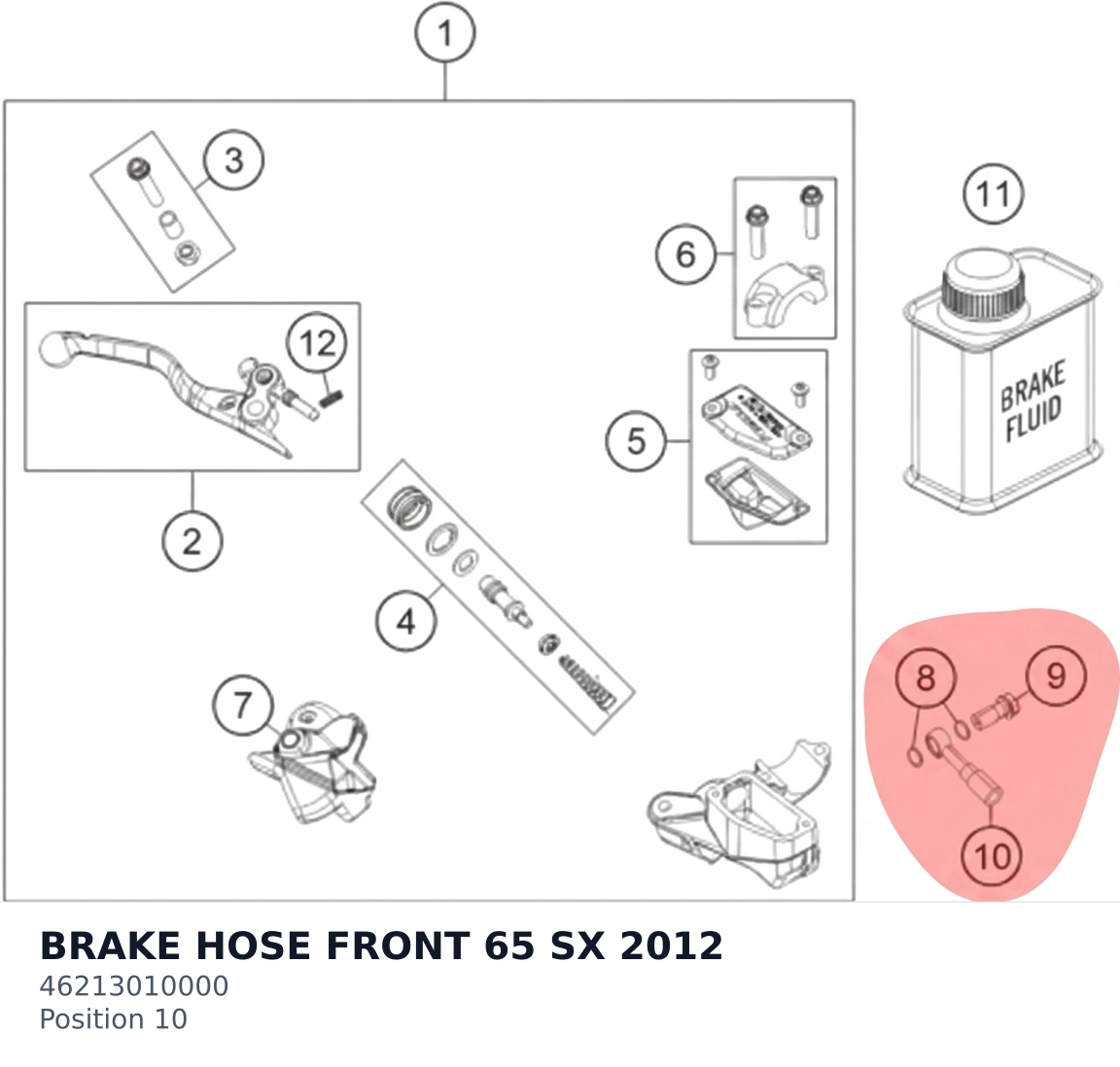 Diagram preview: BRAKE HOSE FRONT 65 SX    2012 (46213010000)