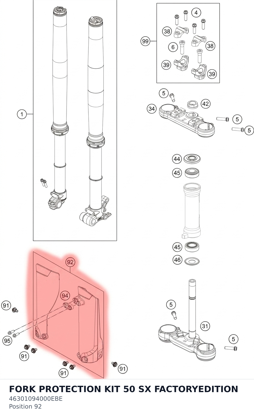 Diagram preview: FORK PROTECTION KIT 50 SX FACTORYEDITION (46301094000EBE)