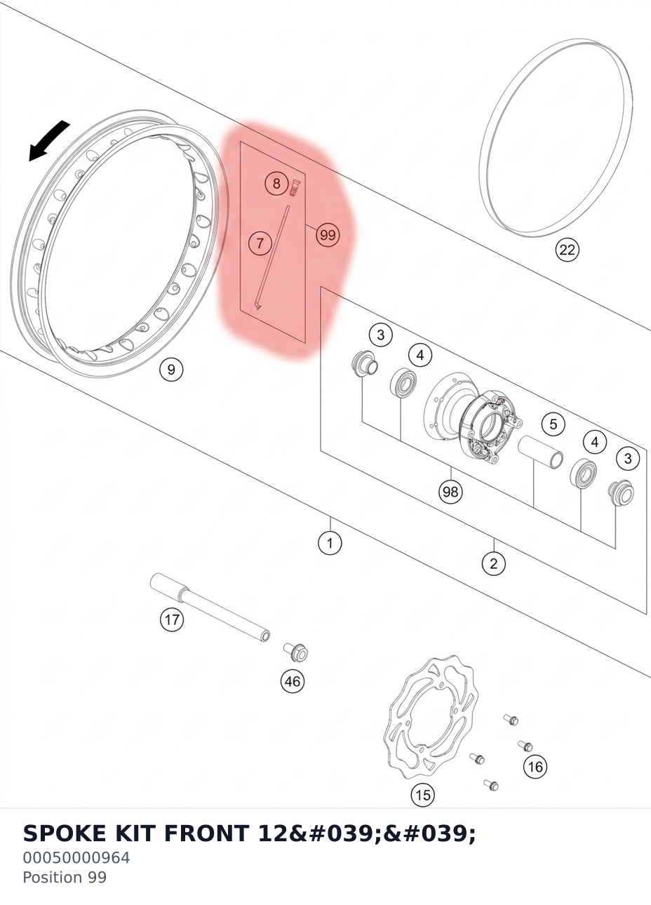 Diagram preview: SPOKE KIT FRONT 12'' (00050000964)
