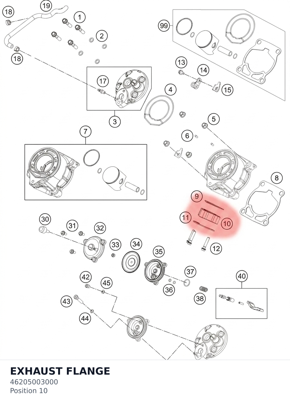 Diagram preview: EXHAUST FLANGE (46205003000)