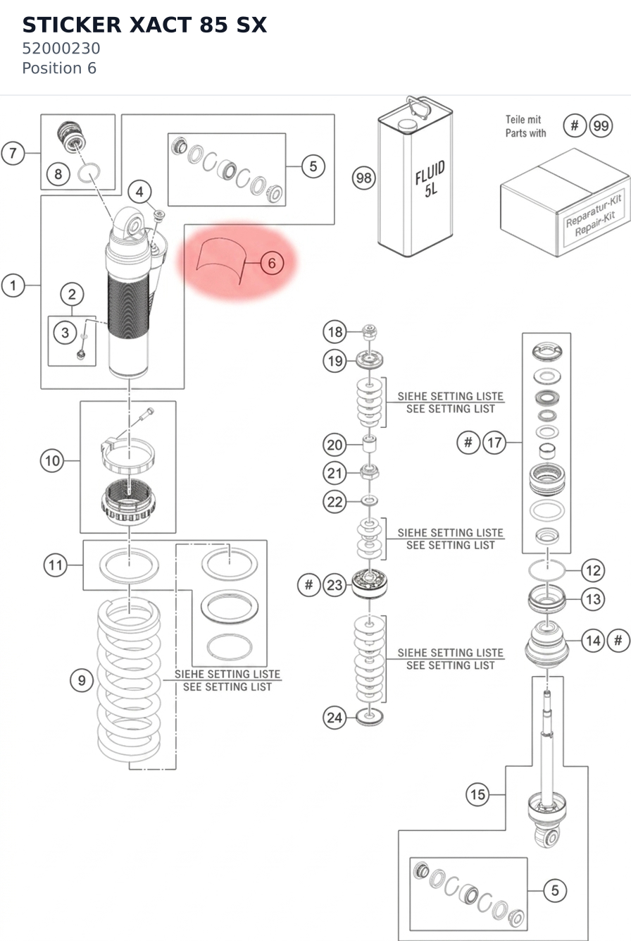 Diagram preview: STICKER XACT 85 SX (52000230)