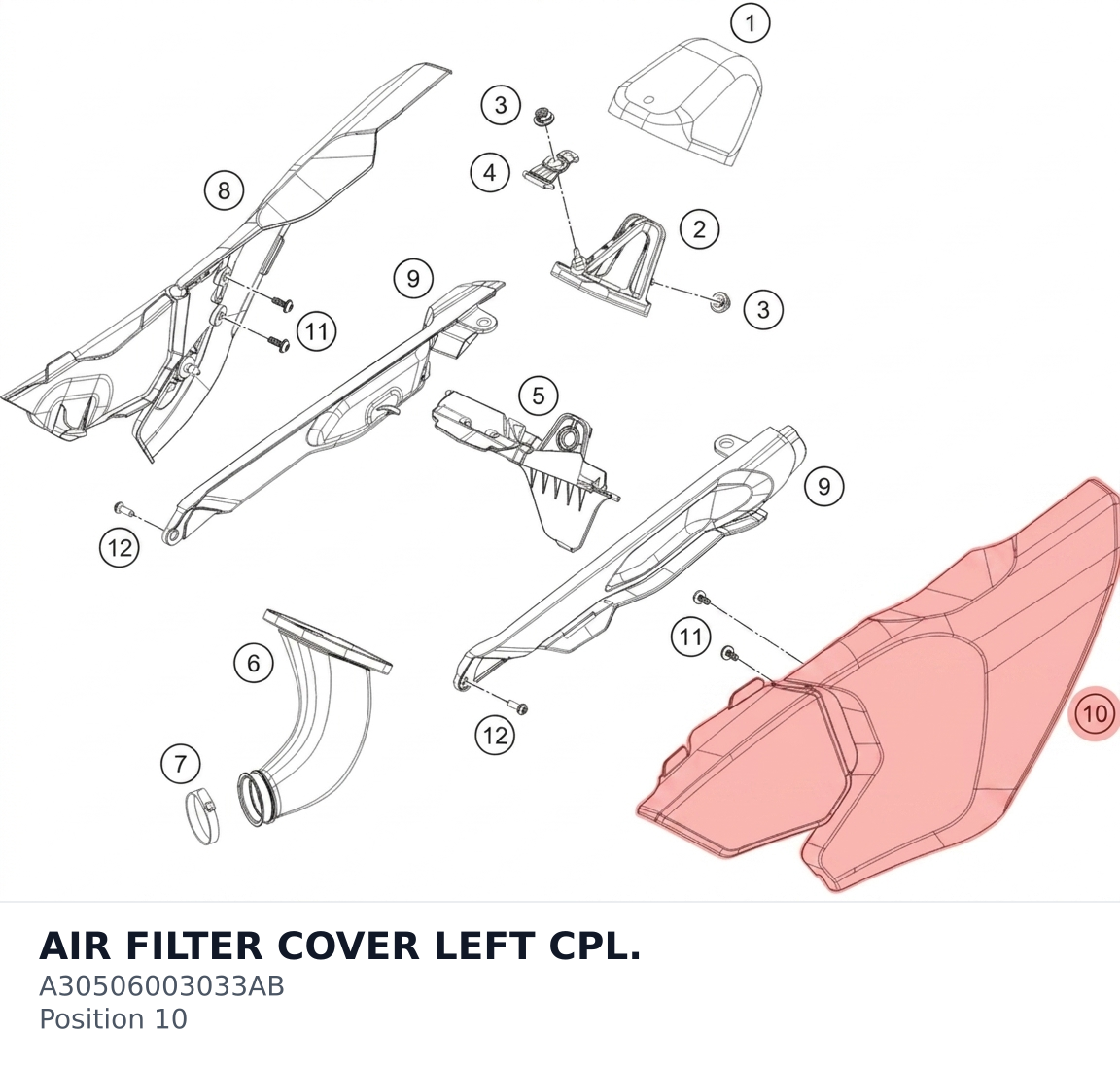 Diagram preview: AIR FILTER COVER LEFT CPL. (A30506003033AB)