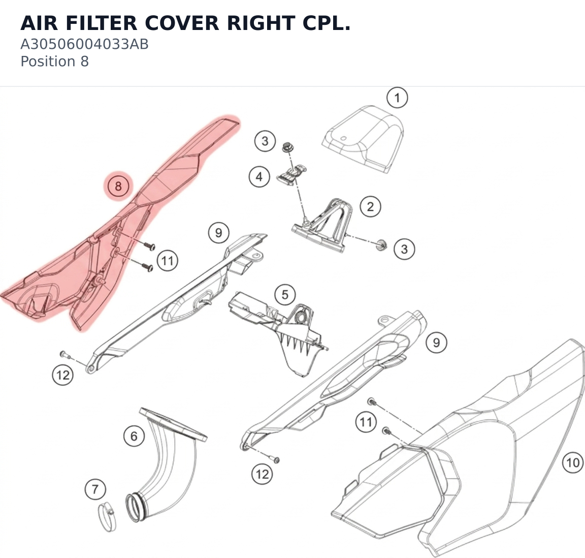 Diagram preview: AIR FILTER COVER RIGHT CPL. (A30506004033AB)